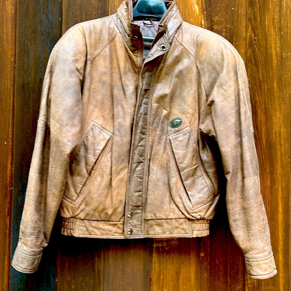 Brown, leather bomber jacket